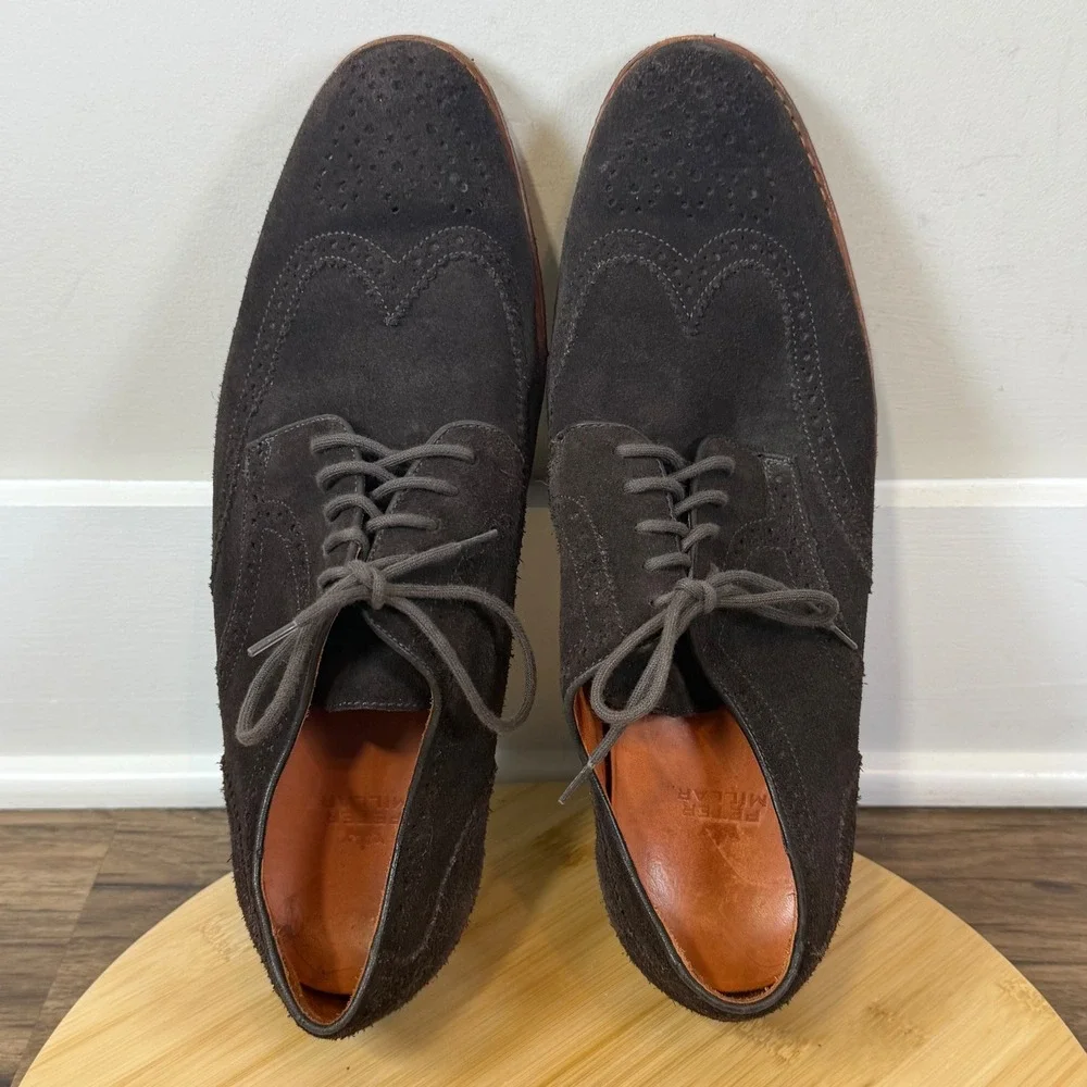 Peter Millar Wingtip Oxford Mens 11.5 Brown Suede Crepe Gum Sole Quiet Luxury
